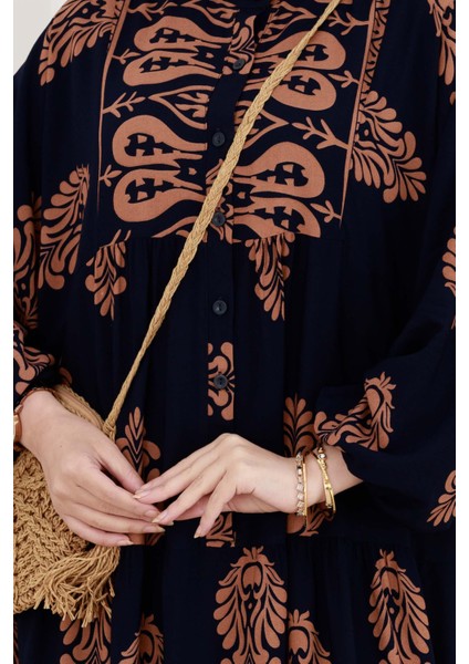 Yarım Düğmeli Robalı Amine Elbise-Vizon fırsatları