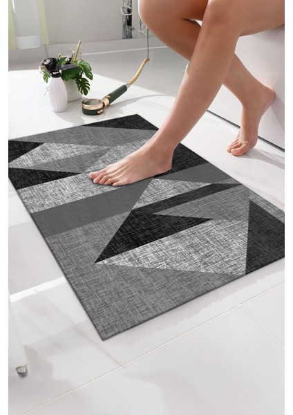Kaymaz Taban Yıkanabilir Kadife Paspas Geometrik Desenli Banyo ve Duşakabin Kullanımı İçin