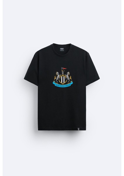 Newcastle United Futbol Takımı Baskılı Bisiklet Yaka Normal Kalıp Siyah Tişört T-Shirt