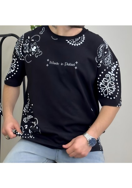 Erkek Oversize Baskili T-Shirt Siyah