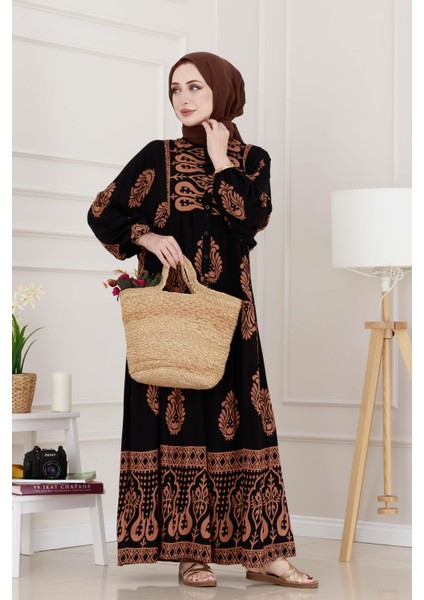 Yarım Düğmeli Robalı Amine Elbise-Siyah fiyatları