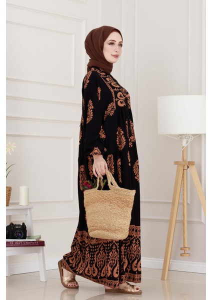 Yarım Düğmeli Robalı Amine Elbise-Siyah modelleri