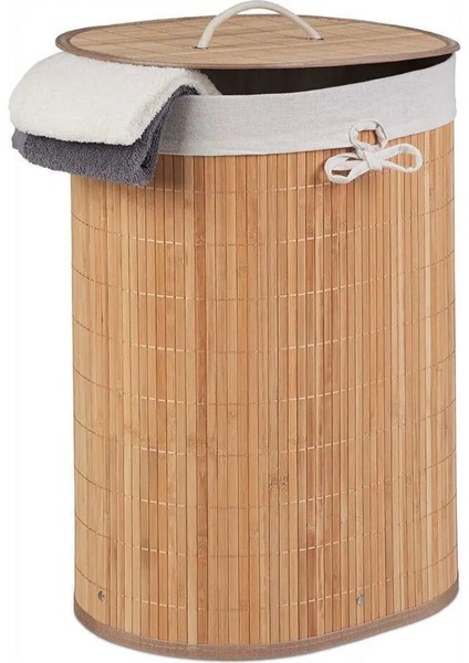 Oval Banyo Doğal Bambu Renkli Beyaz Çamaşır Kirli Sepeti - Oyuncak Sepeti fırsatları