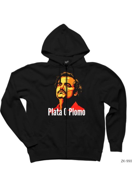 Narcos Plata O Plomo 3 Siyah Fermuarlı Kapşonlu Sweatshirt