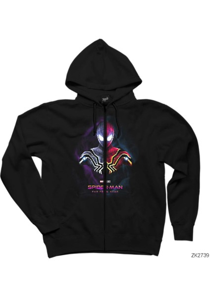 Spiderman Far From Home Siyah Fermuarlı Kapşonlu Sweatshirt