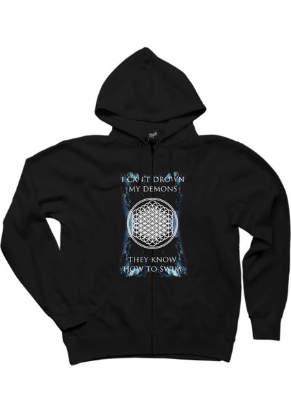 Bring Me The Horizon I Can't Drown My Demons Siyah Fermuarlı Kapşonlu Sweatshirt