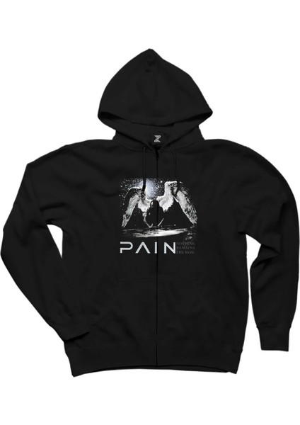 Pain Nothing Remains The Same Siyah Fermuarlı Kapşonlu Sweatshirt