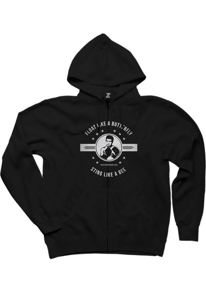 Muhammed Ali Butterfly Siyah Fermuarlı Kapşonlu Sweatshirt