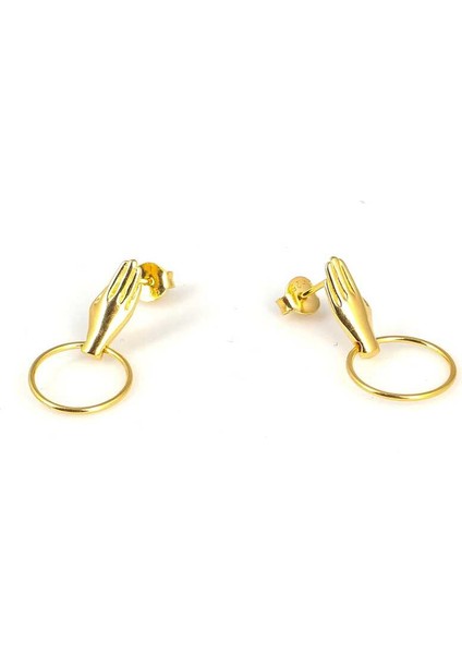 925 Ayar Gümüş Halka Tutan El Model Küpe, Sarı fiyatları