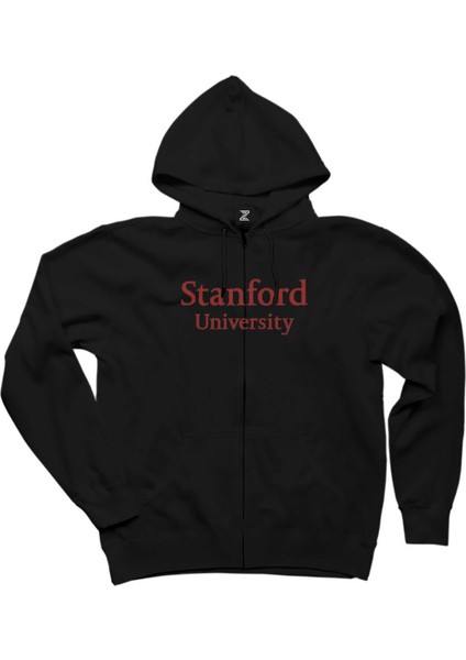 Stanford University Red Siyah Fermuarlı Kapşonlu Sweatshirt