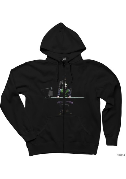 Batman And Joker Inquiry Siyah Fermuarlı Kapşonlu Sweatshirt