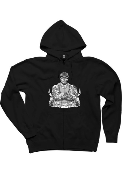 Gta All The Street Tattooed Man Siyah Fermuarlı Kapşonlu Sweatshirt