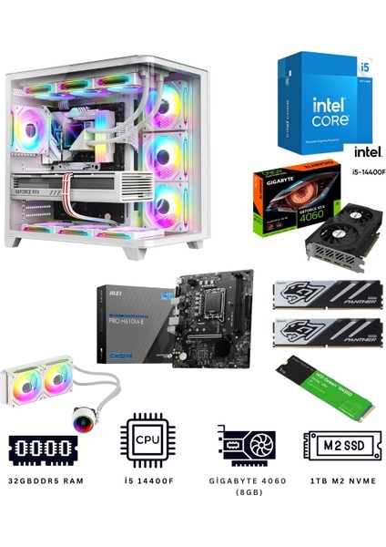 White Ocean 32X I5 14400F 32GB Ddr5 1tb Nvme M.2 RTX4060 Ekran Kartlı Oyuncu Bilgisayarı