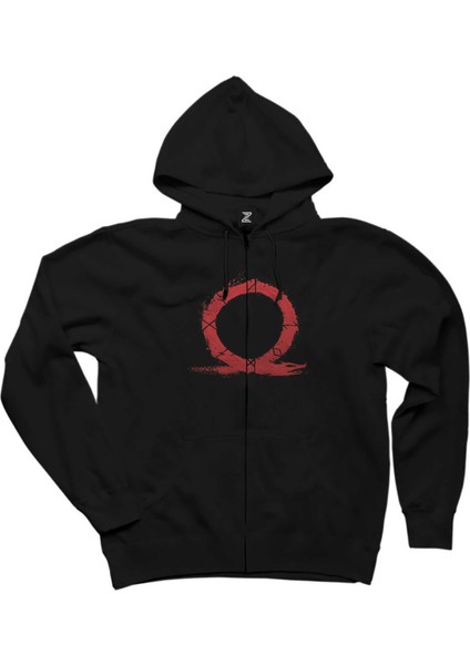 God Of War Ragnarok Red Omega Siyah Fermuarlı Kapşonlu Sweatshirt