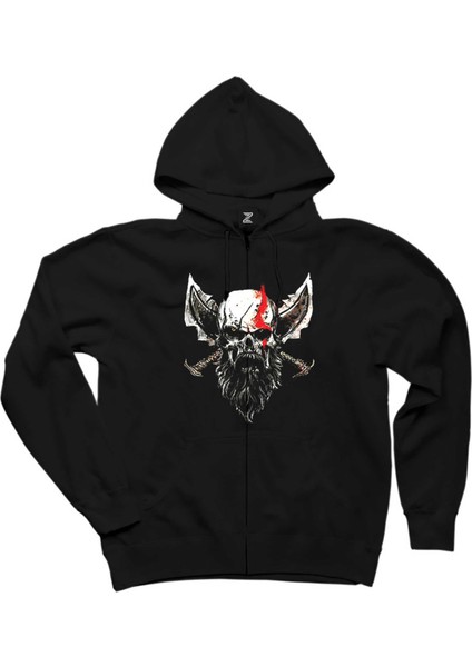 God Of War Skull Kratos Siyah Fermuarlı Kapşonlu Sweatshirt