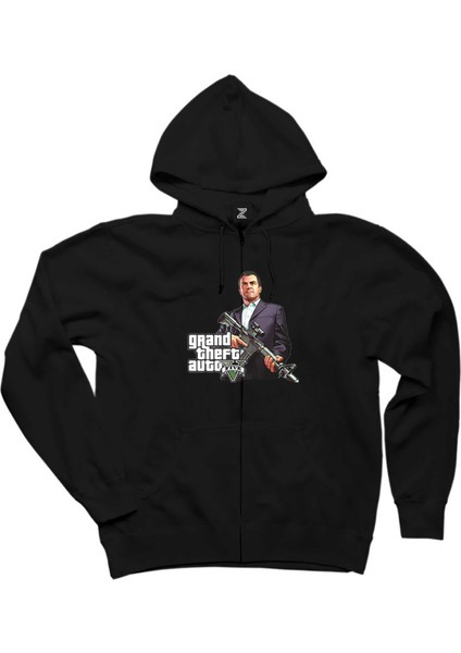 Gta Five Rifleman Siyah Fermuarlı Kapşonlu Sweatshirt