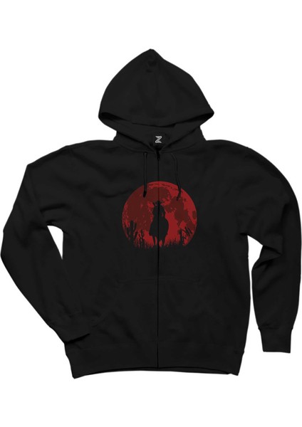 Red Dead Redemption 2 Red Moon Siyah Fermuarlı Kapşonlu Sweatshirt