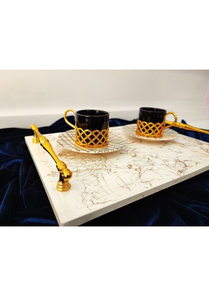 Beyaz Üzerine Gold Damarlı Gold Kulp ve Ayaklı Sunumluk fırsatları