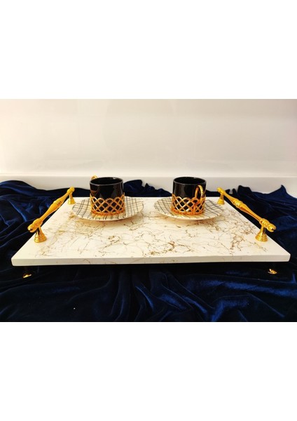 Beyaz Üzerine Gold Damarlı Gold Kulp ve Ayaklı Sunumluk indirimleri