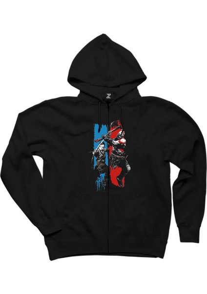 God Of War Atreus Kratos Family Siyah Fermuarlı Kapşonlu Sweatshirt