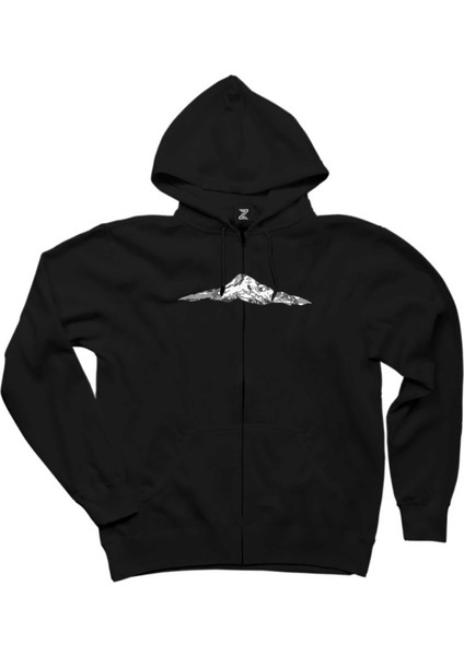 Single Mountain View Siyah Fermuarlı Kapşonlu Sweatshirt