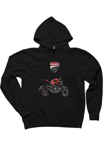 Ducati Monster Siyah Fermuarlı Kapşonlu Sweatshirt