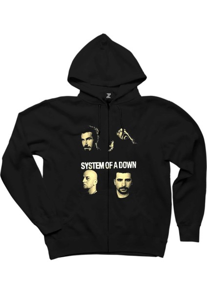 System Of A Down Grup Face Siyah Fermuarlı Kapşonlu Sweatshirt