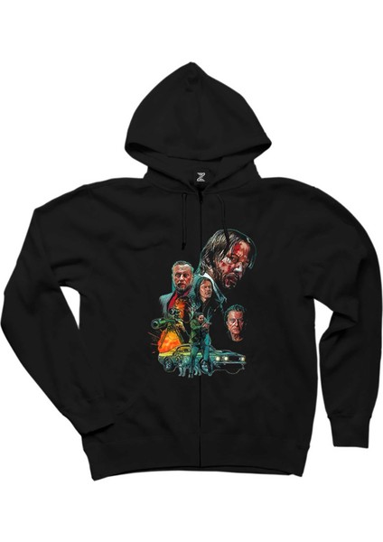 John Wick Best Series Siyah Fermuarlı Kapşonlu Sweatshirt