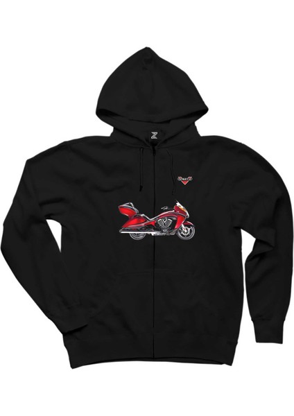 Victory Vison Red Siyah Fermuarlı Kapşonlu Sweatshirt
