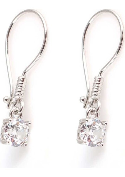 925 Ayar Gümüş Yuvarlak Zirkon Taşlı Küpe