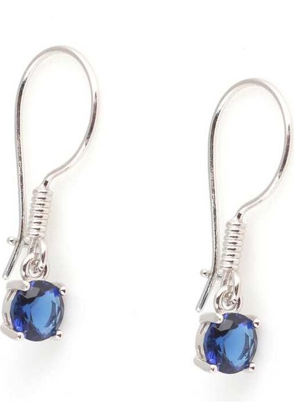 925 Ayar Gümüş Yuvarlak Küçük Boy Sentetik Safir Taşlı Küpe