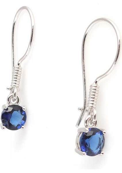 925 Ayar Gümüş Yuvarlak Küçük Boy Sentetik Safir Taşlı Küpe fiyatları