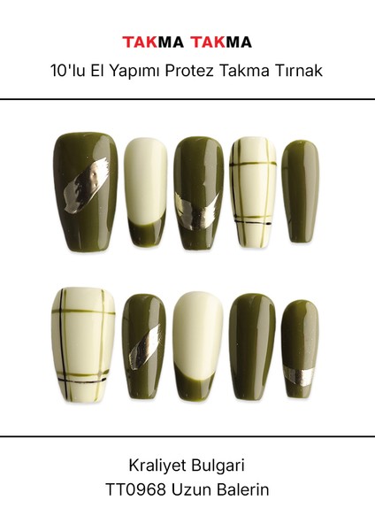 10'lu Yeşil Uzun Balerin TT0968 Tekrar Kullanılabilir El Yapımı Protez Takma Tırnak - Yeşil-L fırsatları