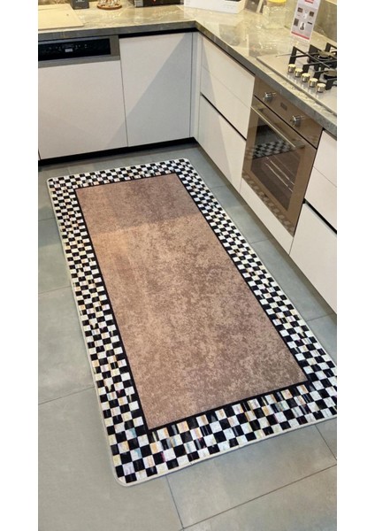 Damalı Kaymaz Taban Yıkanabilir Mutfak Yolluk Halısı