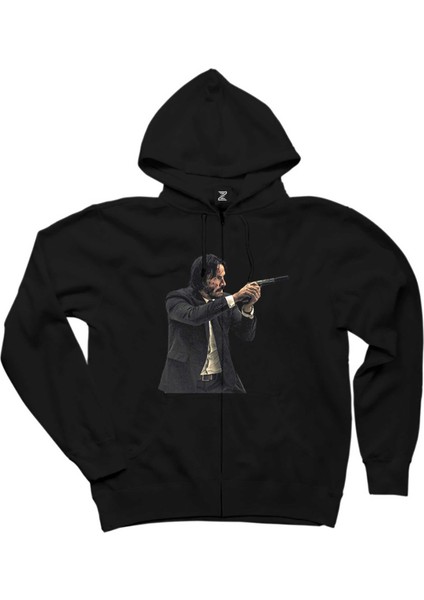 John Wick Baba Yaga Siyah Fermuarlı Kapşonlu Sweatshirt