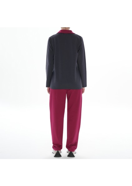 Kadın Antrasit Ceketli Taş Baskılı Eşofman Takımı (Büyük Beden Seçeneğiyle) modelleri