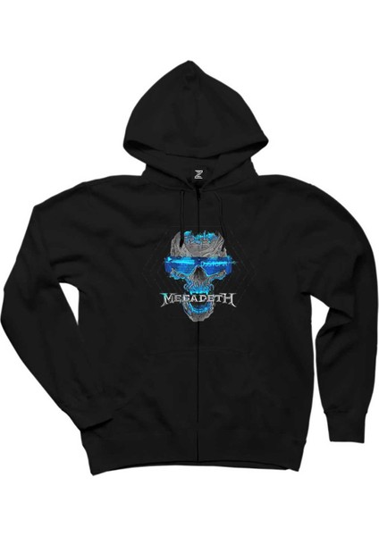 Megadeth Dystopia Skull Siyah Fermuarlı Kapşonlu Sweatshirt