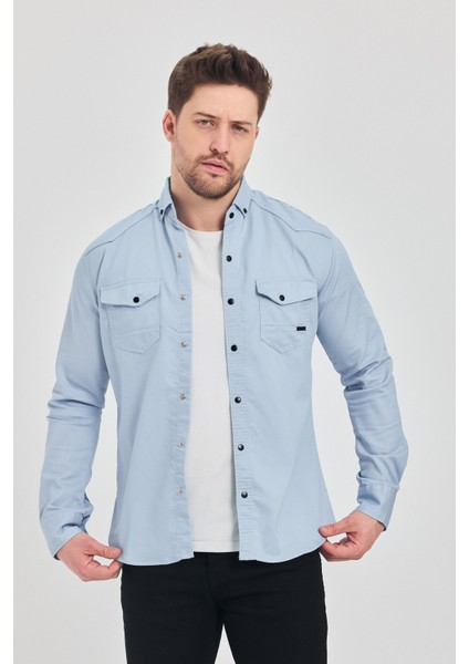 Erkek Mint Slim Fit Dar Kalıp Pamuklu Kot Gömlek