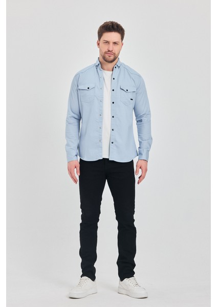 Erkek Mint Slim Fit Dar Kalıp Pamuklu Kot Gömlek