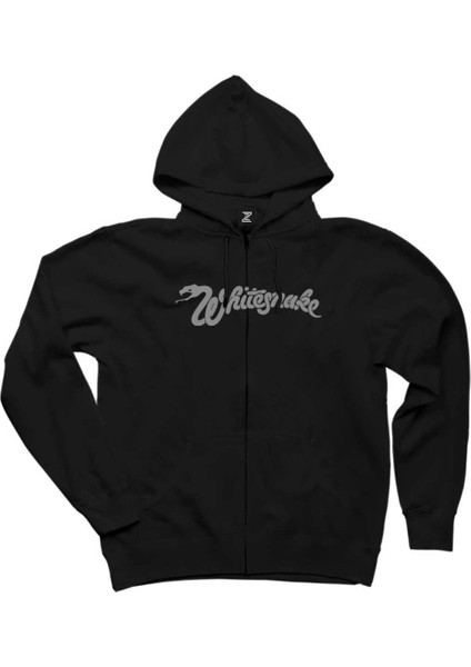 Whitesnake Logo Siyah Fermuarlı Kapşonlu Sweatshirt
