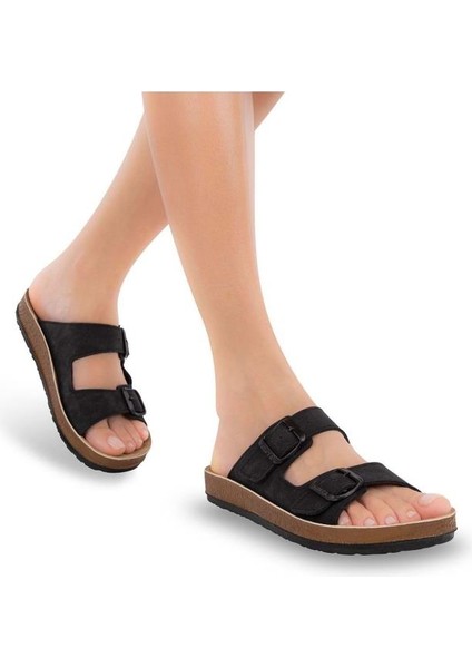 Yuna 31032-430 Anatomik Taban Kadın Terlik Nubuk Siyah 36-40