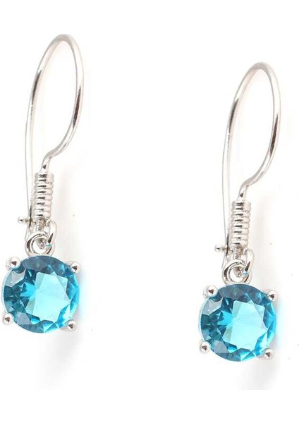 925 Ayar Gümüş Yuvarlak Büyük Boy Akuamarin Taşlı Küpe