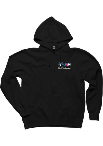 Bmw Logo M Power Motorsport 2 Siyah Fermuarlı Kapşonlu Sweatshirt