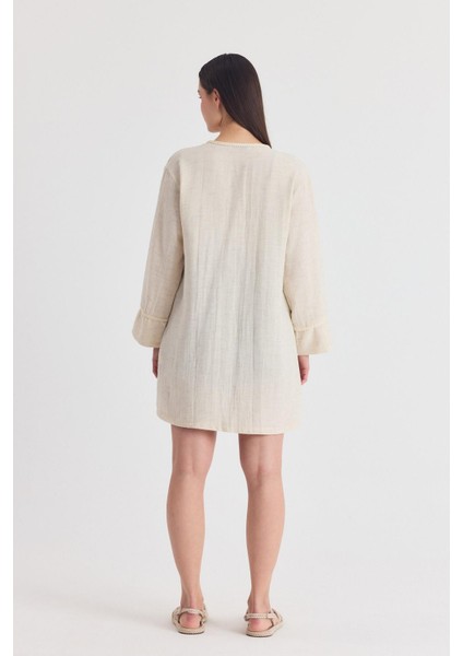 Natural Yaka Örgü Trim Detaylı Bağcıklı Kimono 4411A indirimleri