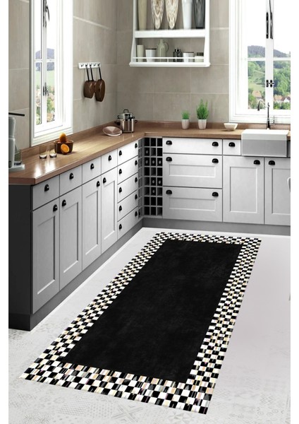 Damalı Kaymaz Taban Yıkanabilir Mutfak Yolluk Halısı