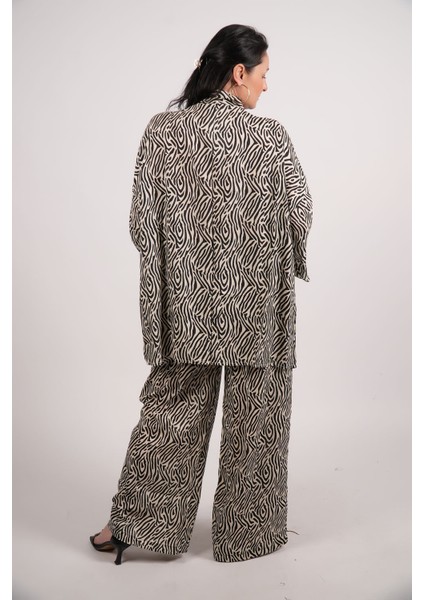 Beli Lastikli Bağlamalı Geniş Paça Pantalon Truvakar Kol Önü Açık Gömlek Kadın Yazlık Takım fiyatları