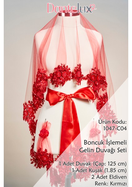 Boncuk Işlemeli Gelin Duvağı Seti (Kına Örtüsü + Gelin Kuşağı + Kına Eldiveni) fiyatları