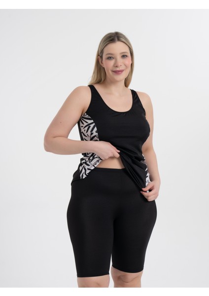 Aquaviva Kadın Siyah Beyaz Desen Büyük Beden Şortlu Tankini modelleri