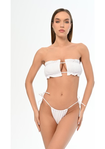 Aquaviva Kadın Beyaz Luıza Straplez Sürgülü Brezılıan Fırfırlı Bikini Takımı