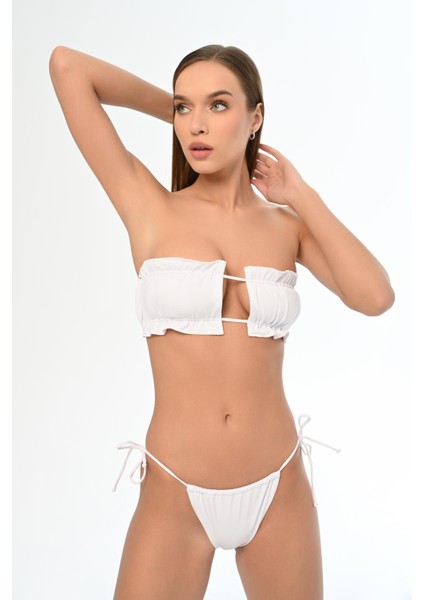 Aquaviva Kadın Beyaz Luıza Straplez Sürgülü Brezılıan Fırfırlı Bikini Takımı fiyatları